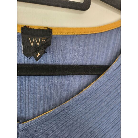 W5 Blouse Medium Womens Short Sleeve Blue V Neck Pullover Gathered Front - Picture 4 of 6